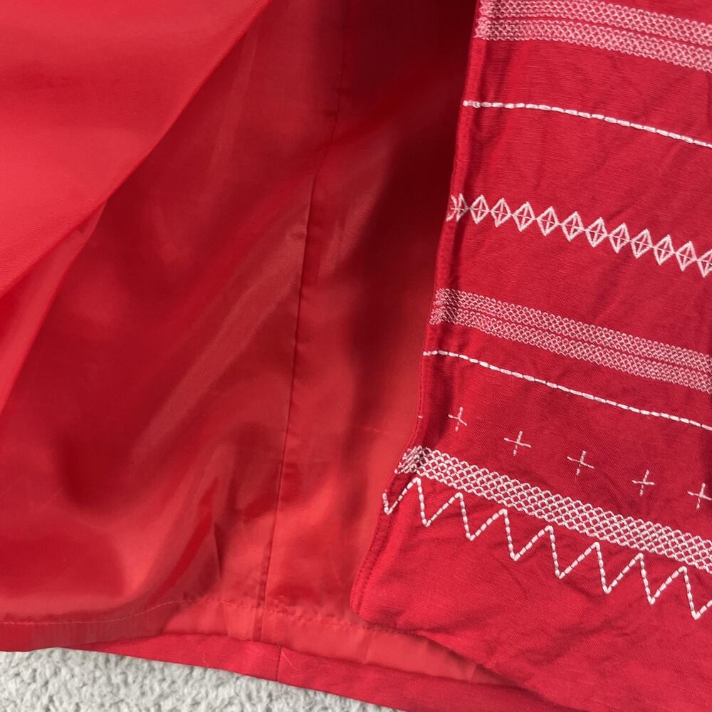 Positive Attitude Dress Womens 14 Red Linen Blend Button Front Midi Dress - Picture 10 of 15